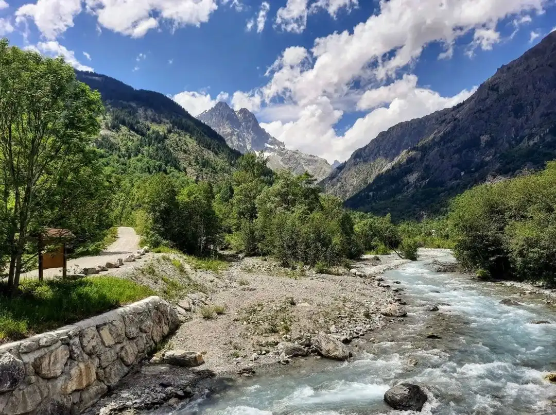 River running through mountainous valley